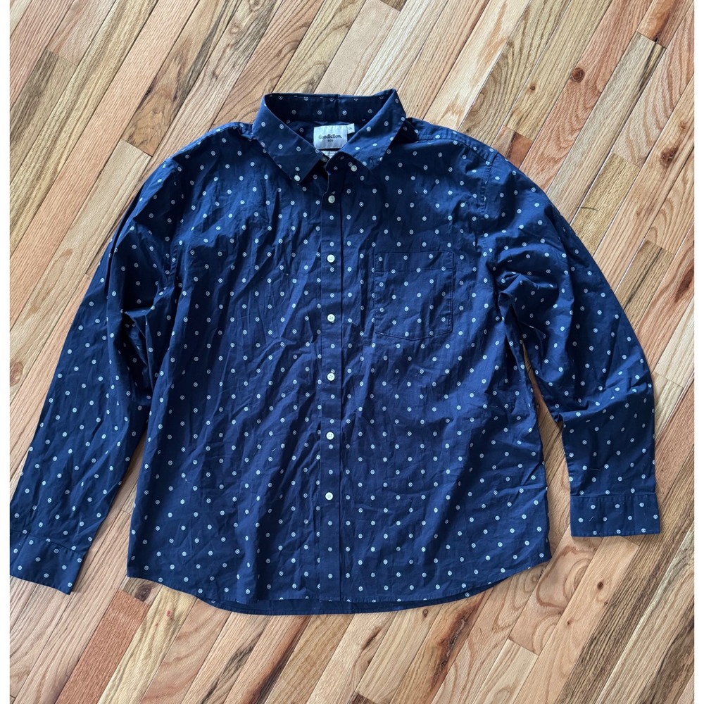 Goodfellow & Co Mens XXL Slim Fit Navy Blue Floral Poplin Button Down Shirt